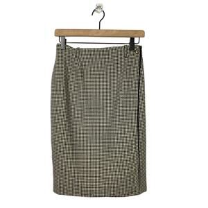 Vintage Breeches | Black & Tan Houndstooth Wool Wrap Knee Length Pencil Skirt